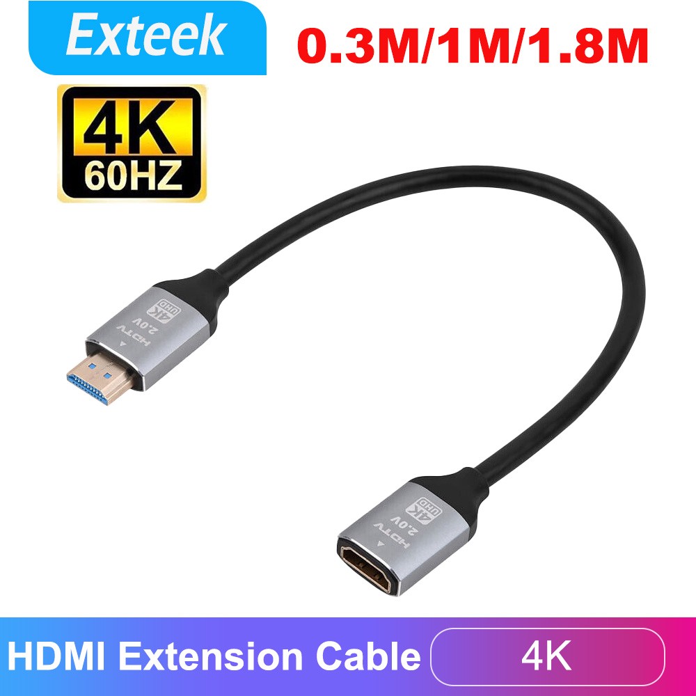 TEKERA HDMI Extension Cable 0.3m Male to Female 4K HDTV 2.0 Gold Plated Silver