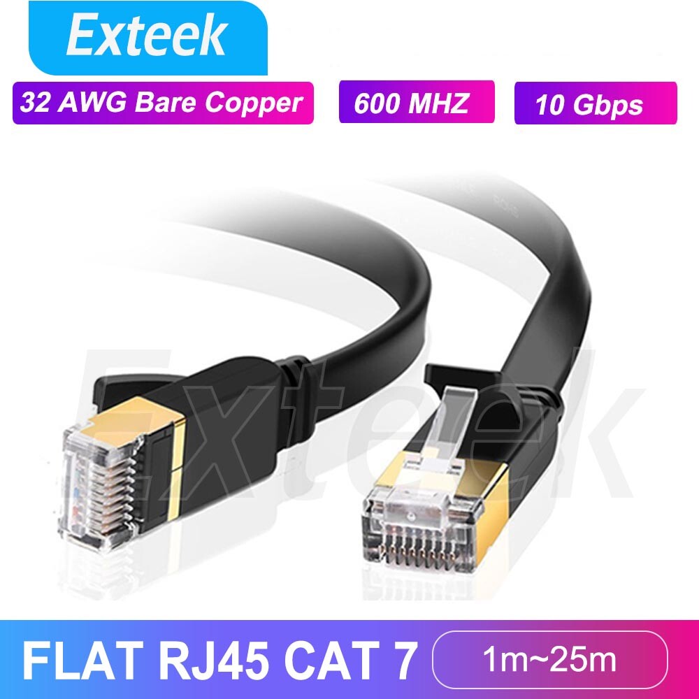CAT7 Flat Shielded RJ-45 Ethernet Network Cable 1m 10Gbps Pure Copper Black