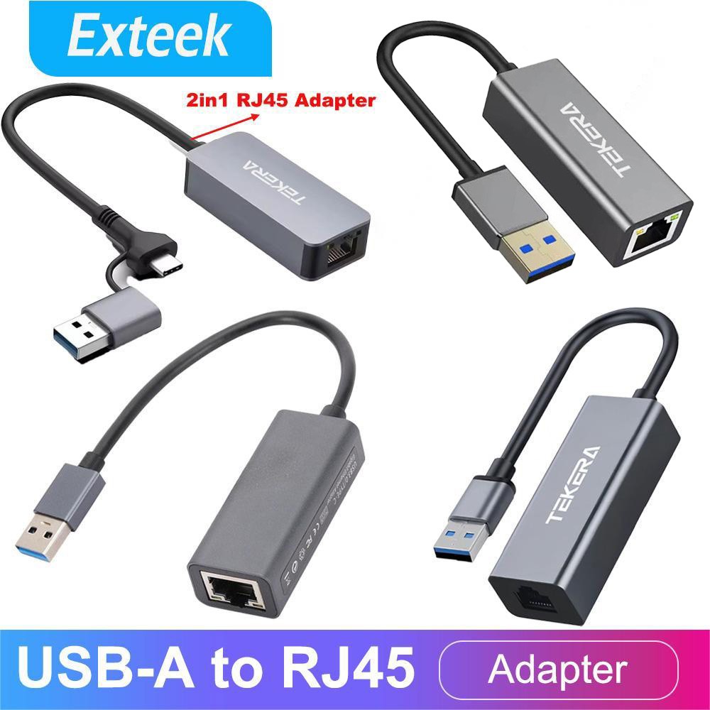 TEKERA 2 in 1 USB-A USB3.0 to RJ45 Ethernet LAN Network 2.5G 1000M Adapter Black