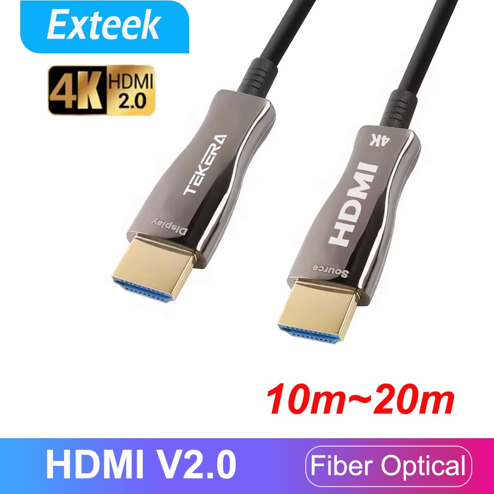 TekEra Fiber Optic HDMI 2.0 Active Optical Cable 4K UHD 60Hz 18Gbps 20m Gold