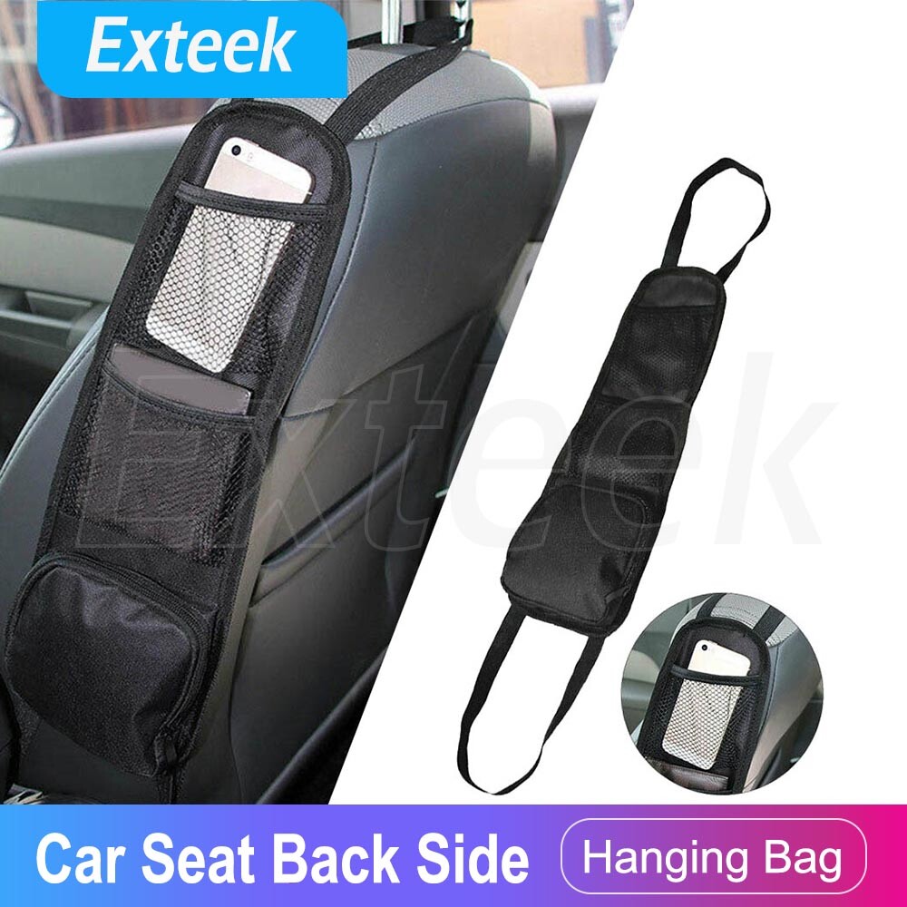Car Seat Side Hanging Bag 600D Oxford Mesh Storage Organiser Black Zipper Pocket