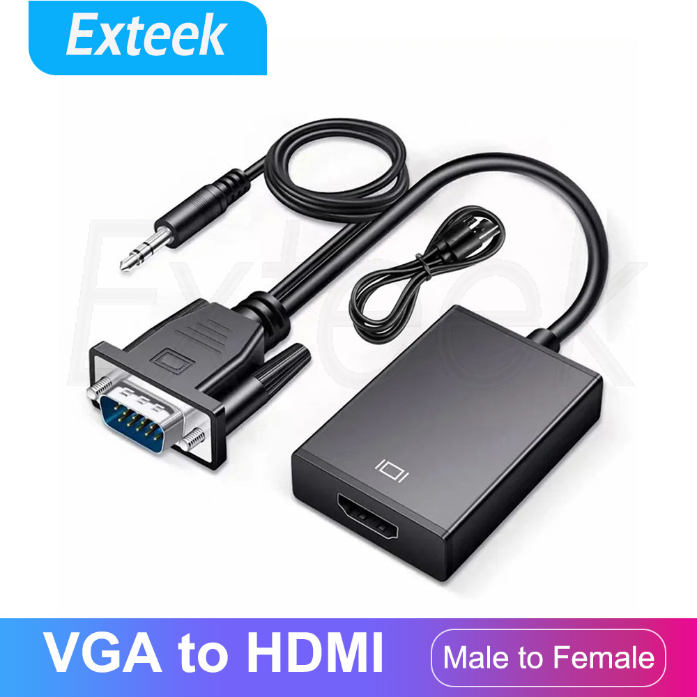 VGA to HDMI Converter Adapter 1080P Audio USB Cable PC Laptop Projector Black