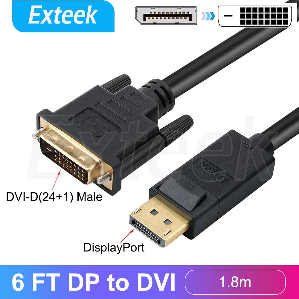 DisplayPort to DVI-D Cable 1.8M 24 1Pin Male 1080P Full HD High Speed Black