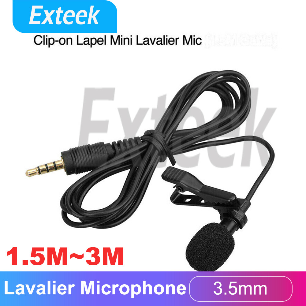 Lavalier Microphone 3.5mm Lapel Clip-on Mic Black 1.5M iPhone Android PC TRS