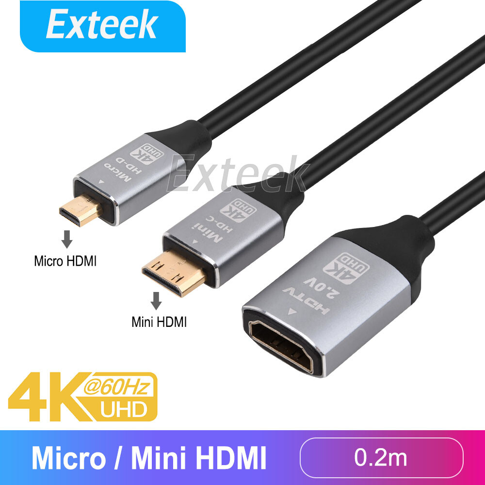 TEKERA Micro / Mini HDMI Male to HDMI Female Adapter 4K 60Hz 15 cm Gold Plated