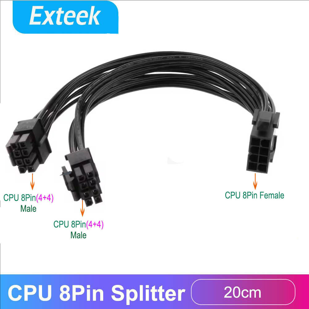 CPU 8Pin 12V EPS Power Supply Splitter Cable Female to Dual 8 Pin Male Black