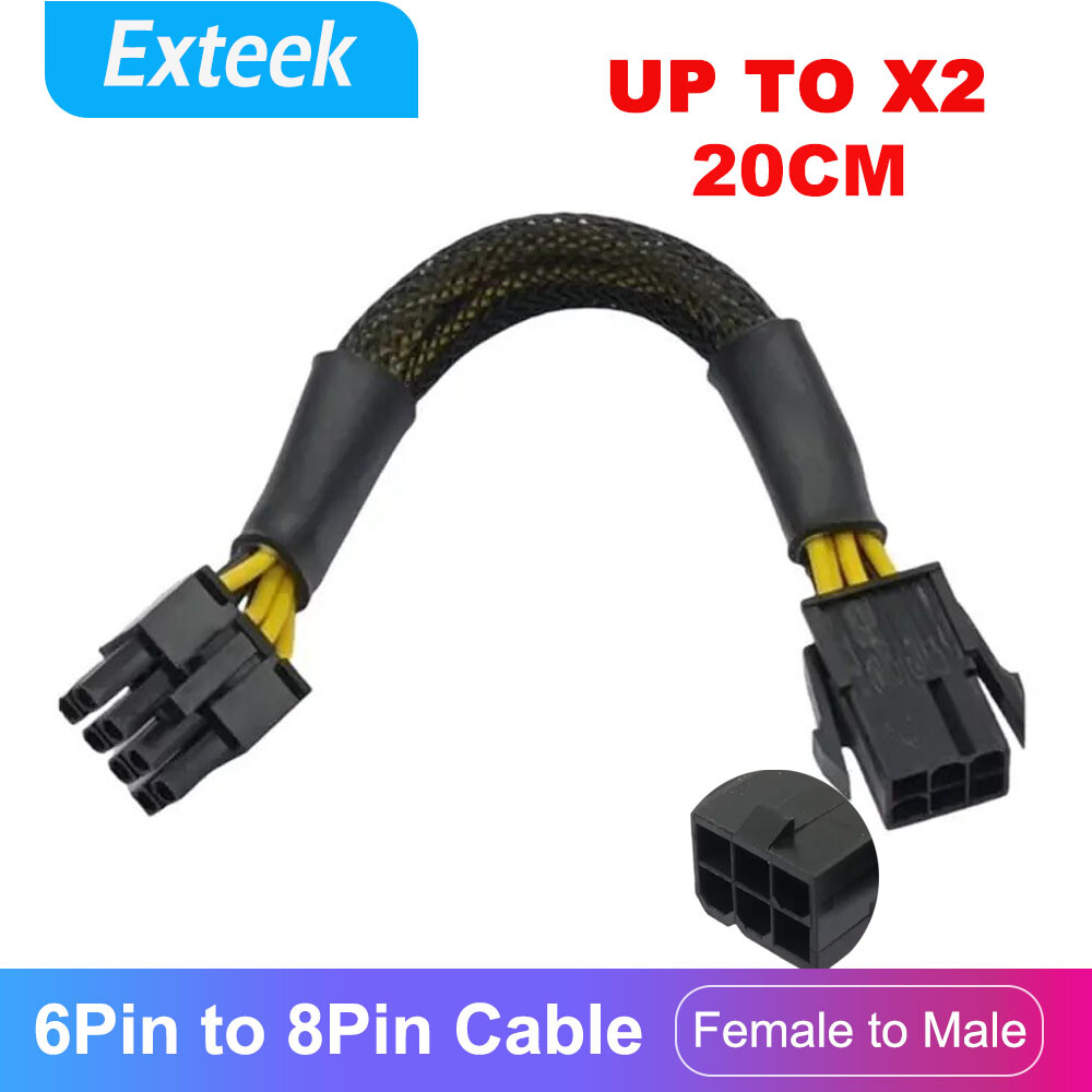 6 Pin PCIe Female to 8 Pin Male CPU Power Cable Adapter 20cm PVC Black Yellow