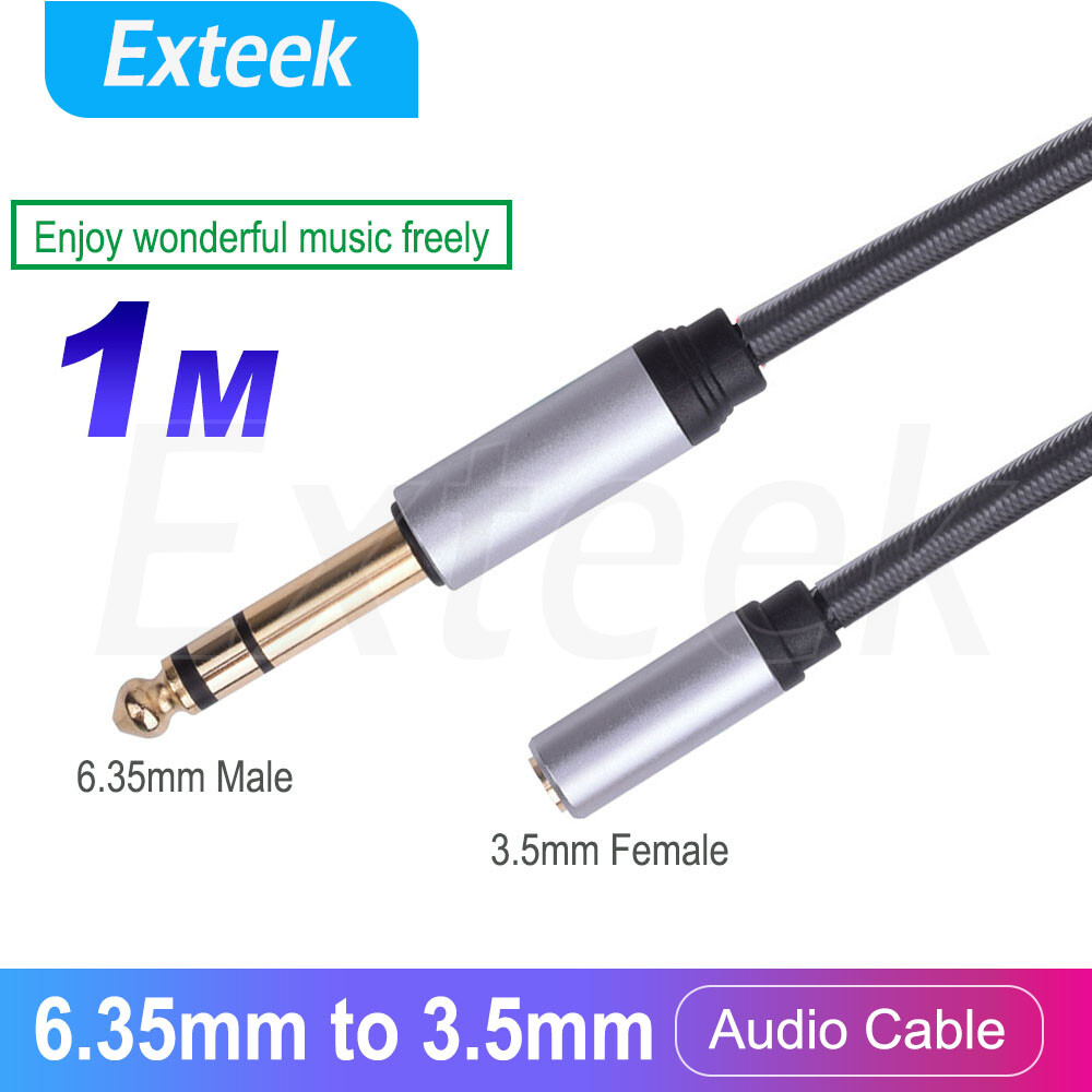 3.5mm Female Socket to 6.35mm 1/4-Inch Male Stereo Audio Cable Gold Plated Black