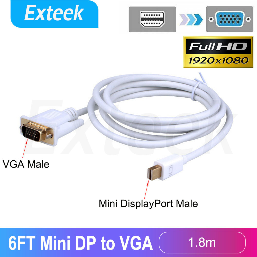 Thunderbolt Mini DisplayPort to VGA Male Adapter Cable 1.8M 6FT White MacBook
