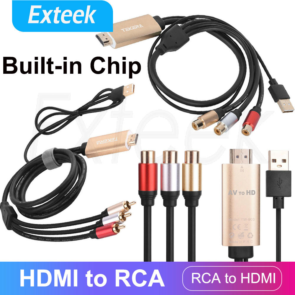 TEKERA HDMI to RCA 3RCA Composite AV CVBS Converter Built-in Chip USB 1.8m Black