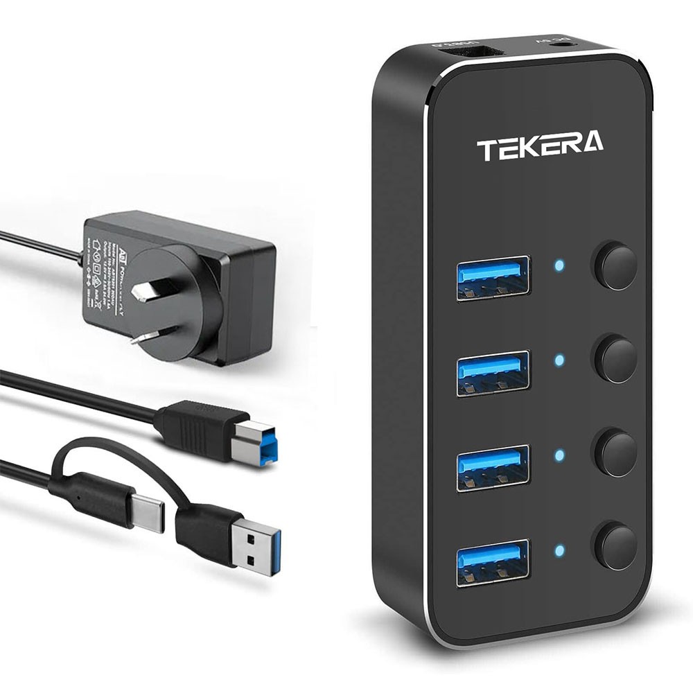 USB-C Type-C USB 3.0 4-Port Hub Powered 5Gbps 5V/2A Adapter 60cm Black PS4 Xbox