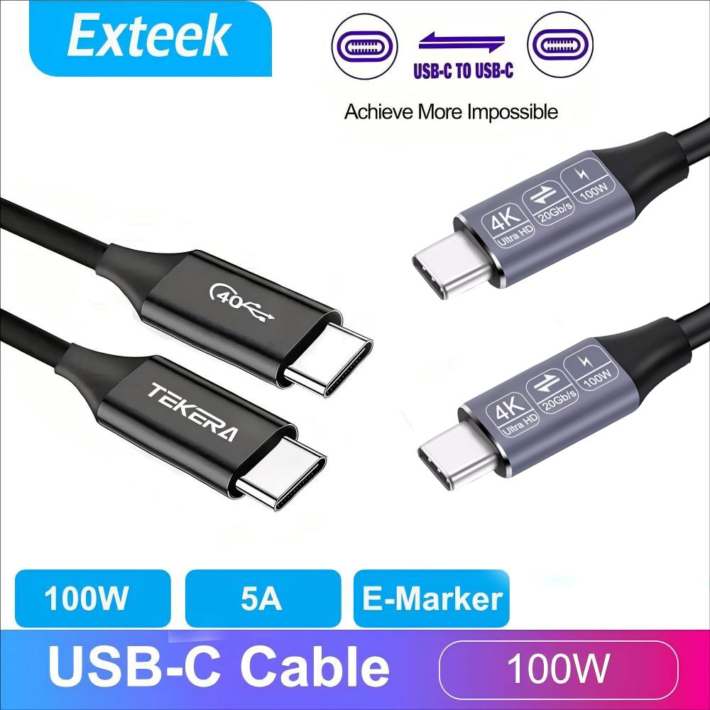 TEKERA USB4 USB-C Cable 40Gbps Data Transfer 100W Fast Charge 8K 60Hz 0.5M Black