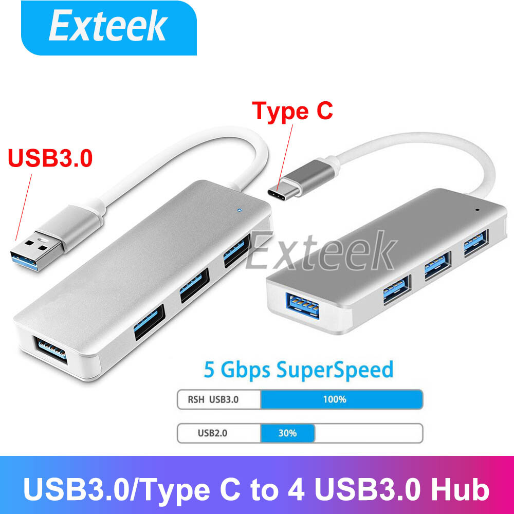 USB 3.0 HUB 4 Port Aluminium Alloy Silver 5Gbps LED Display Plug Play Universal