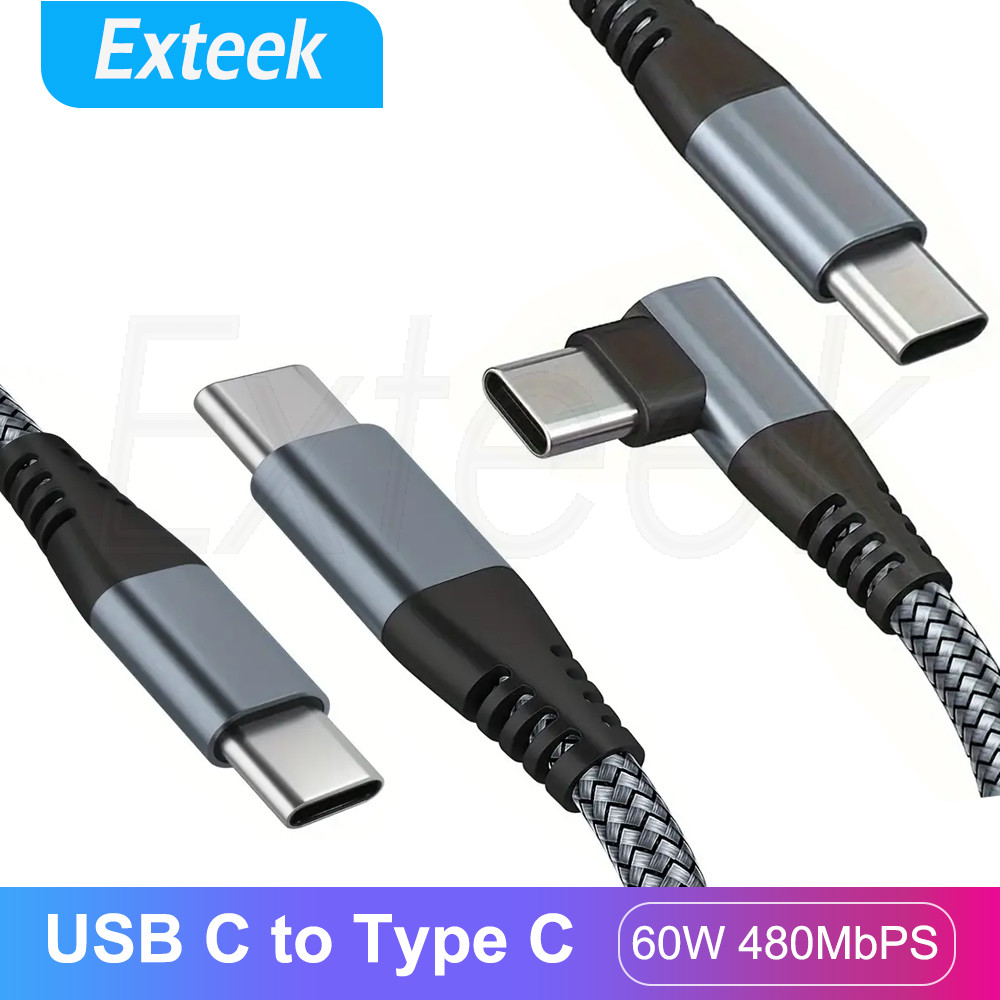 USB-C to USB-C Cable Braided PD 60W 480Mbps Fast Charging Data Sync Black 1M/2M