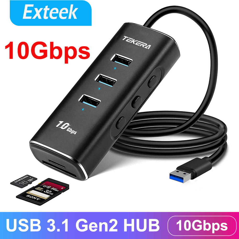 TEKERA USB 3.2 Gen2 5-in-1 10Gbps 3 Ports SD/TF Card Reader Switches Black 1m