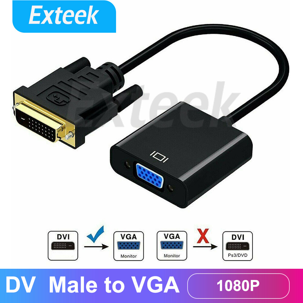 DVI-D to VGA Active Adapter Converter 1080P 60Hz 25-Pin Male 15-Pin Female Black