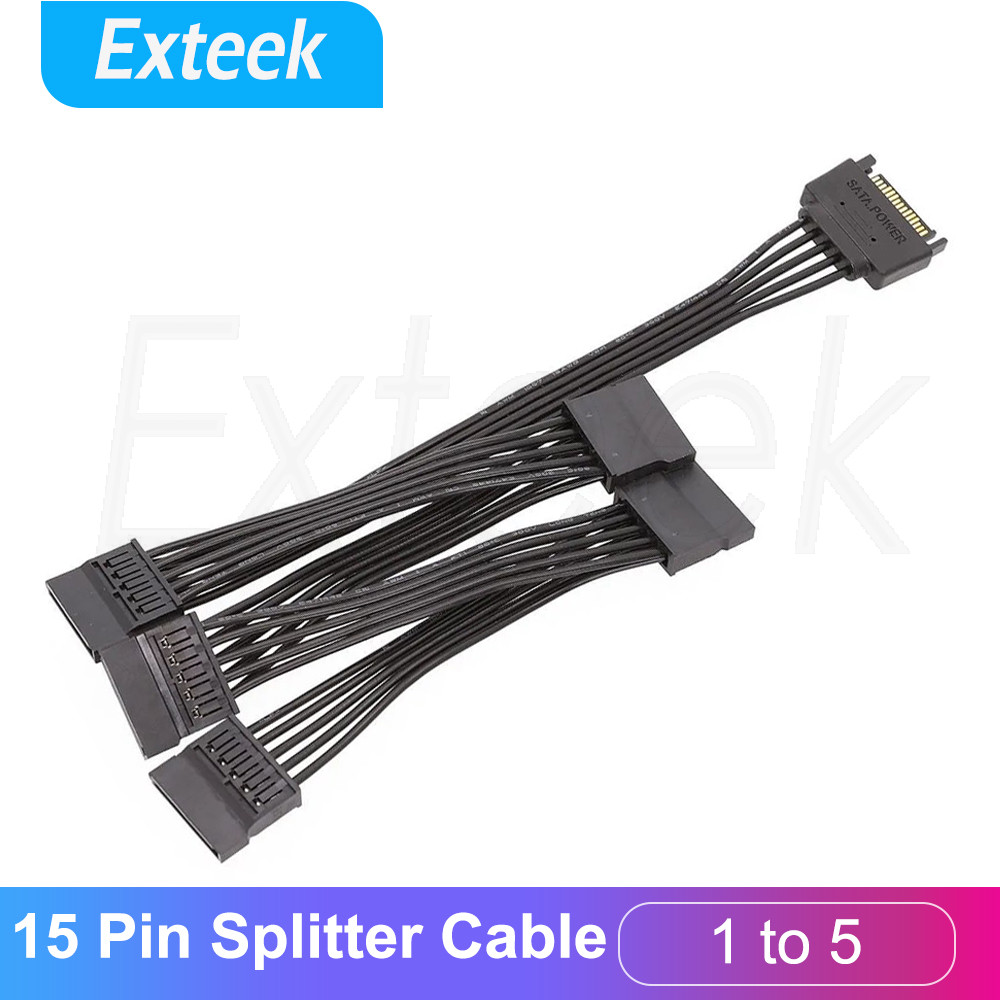 SATA Power 15 Pin 1 Male to 5 Female Splitter Extension Cable HDD SSD 20cm Black