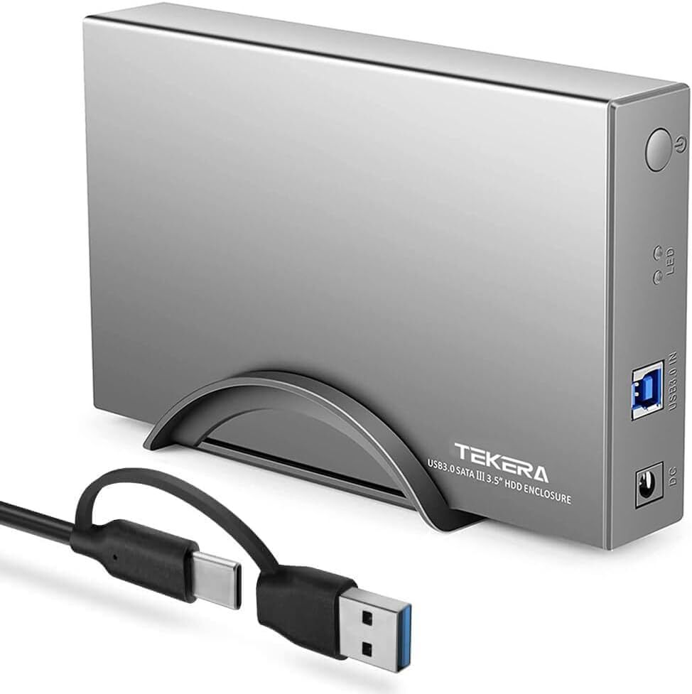 TEKERA 3.5 Inch SATAIII HDD SSD USB 3.1 External Hard Drive Enclosure Silver