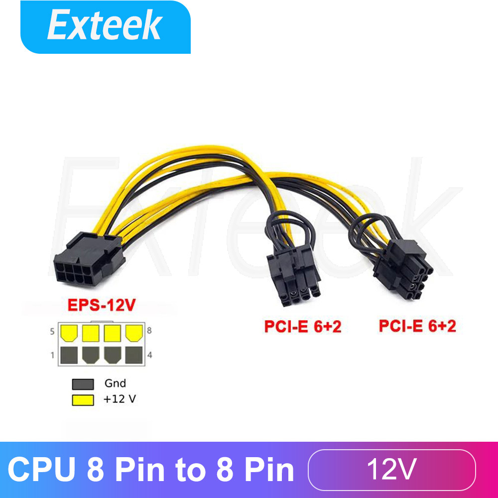 CPU 8 Pin Female to Dual PCIe 6 2 Pin Male Power Splitter Cable 18AWG 12V 300W