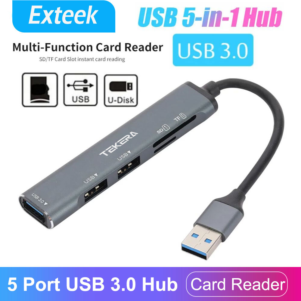 TEREAK 5 Ports USB 3.0 Multi Hub Adapter SD TF Card Reader PC Macbook 5Gbps