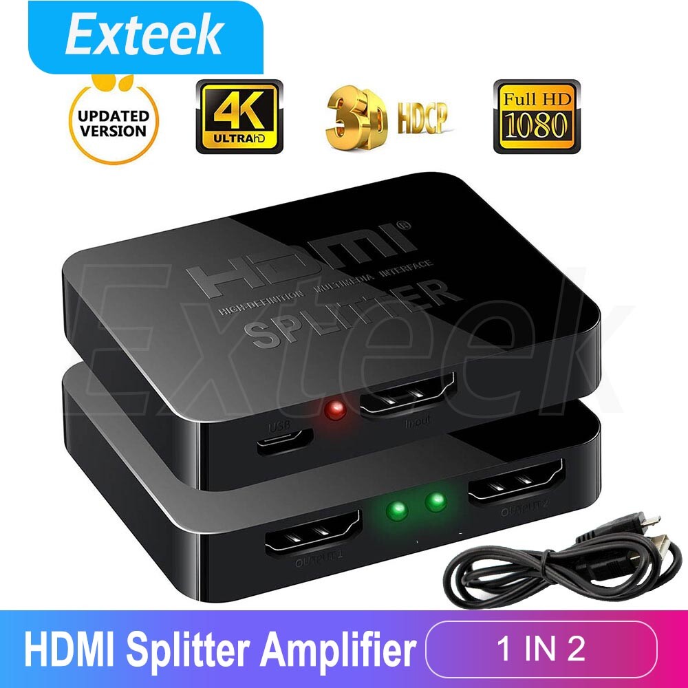 HDMI Splitter Amplifier 1 IN 2 Out 4K 3D Full HD Foxtel DVD USB Power Cable
