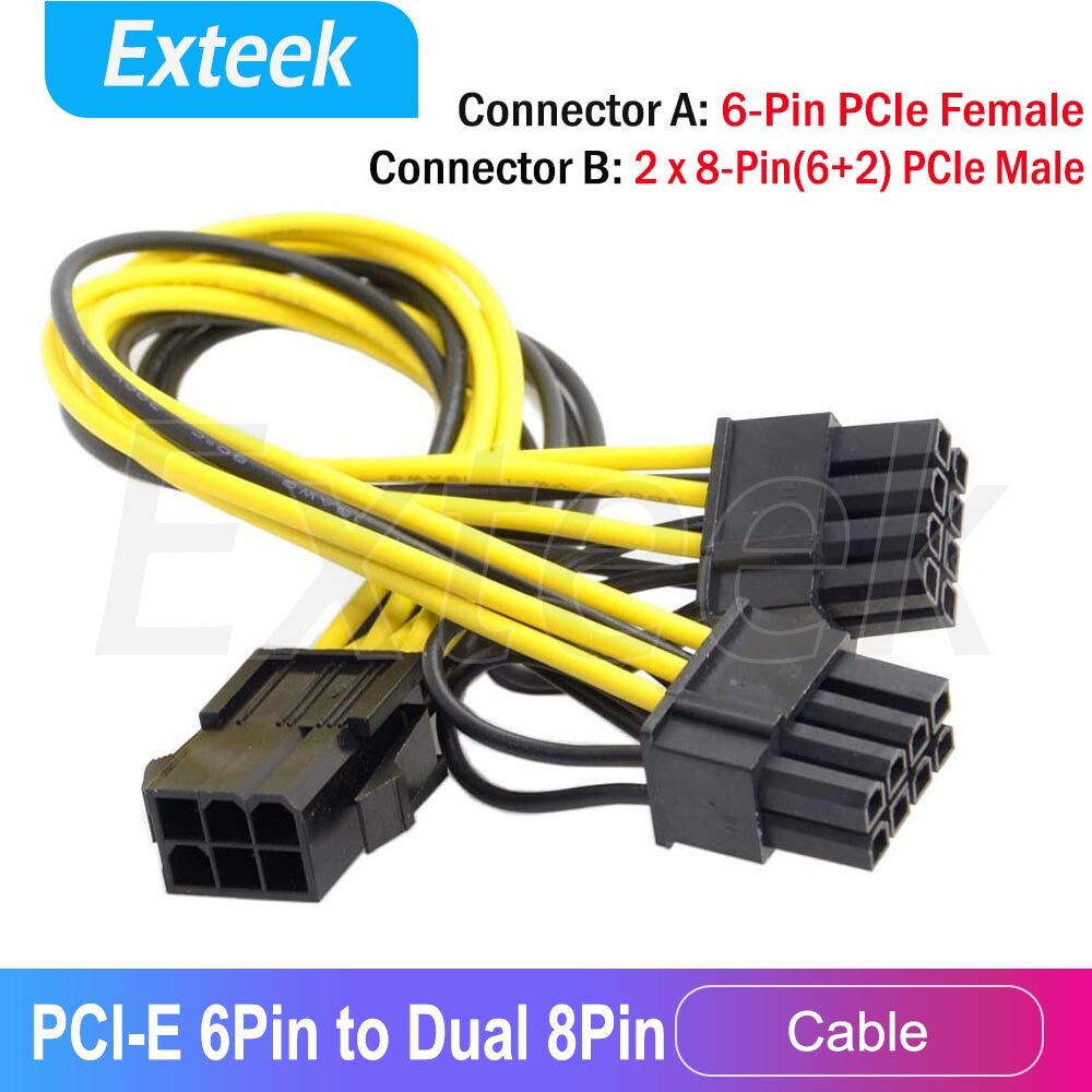 PCI-E 6-Pin to Dual 8 Pin PCI Express GPU Power Splitter Cable Black 20cm 18AWG