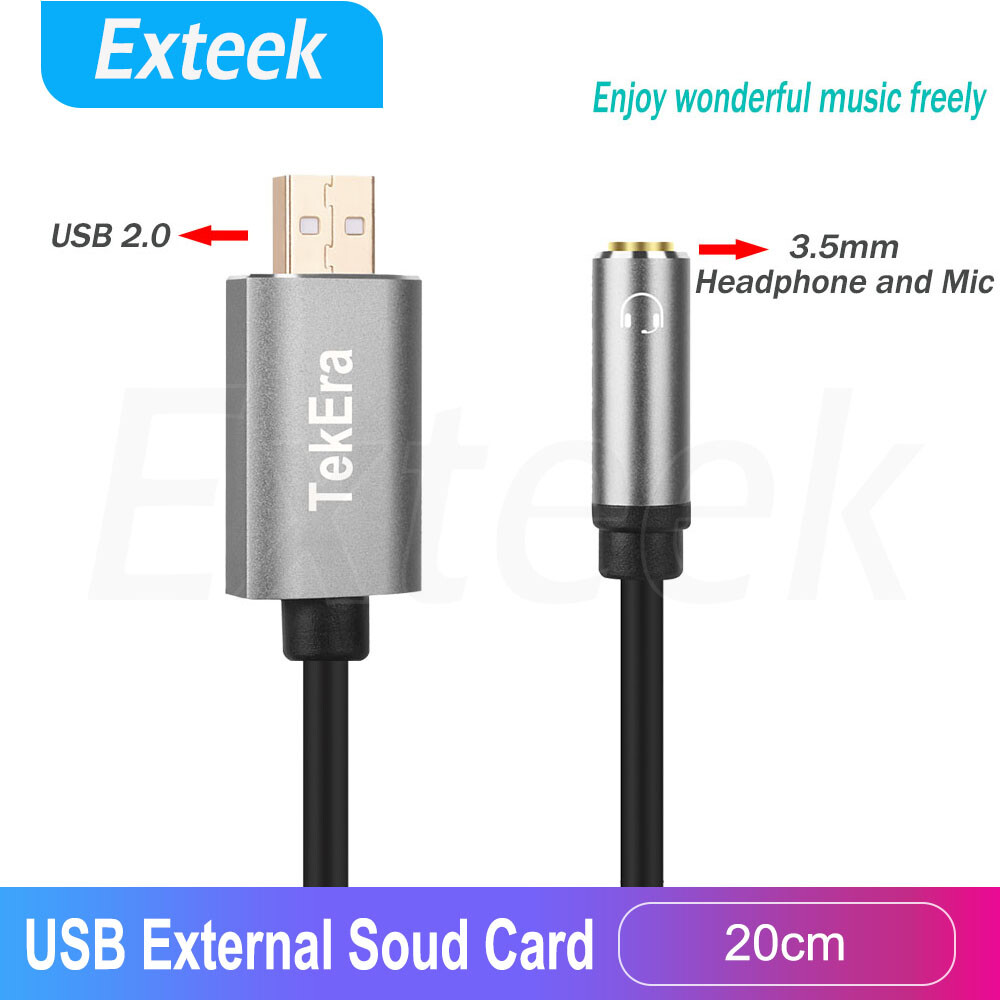 TekEra USB 2.0 External Sound Card 3.5mm TRRS Headset Audio Adapter PS4 20cm