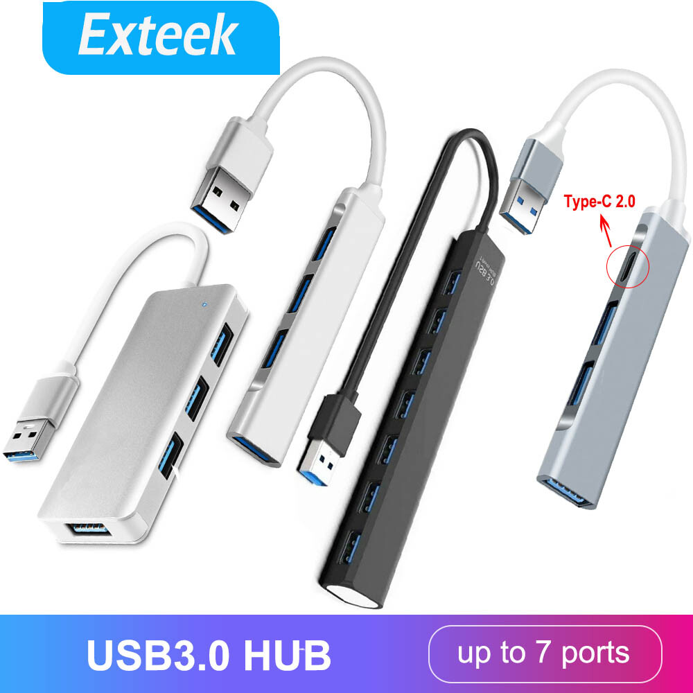 USB 3.0 4 Port Hub Slim Portable Type-A Splitter Micro-SD/TF Card Reader PC