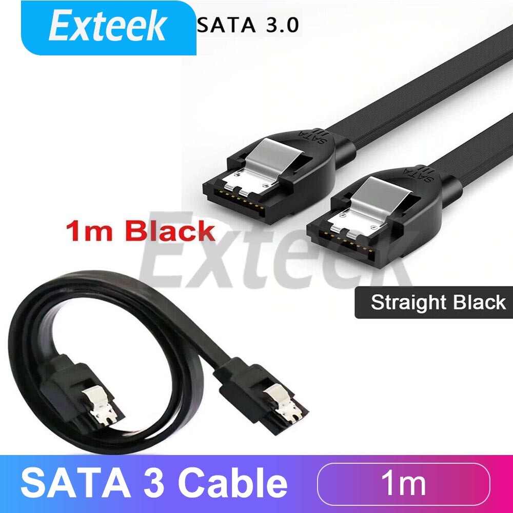 SATA 3 Data Cable 1M 6Gbps Black Flat Serial ATA Male SSD HDD DVDRW Drive Clip