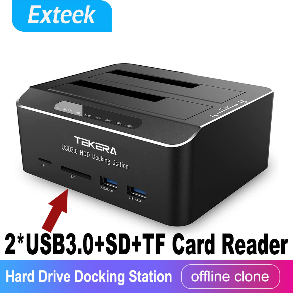 TEKERA Dual Bay HDD Docking Station SATA USB3.0 Offline Clone 2.5 3.5 SSD Black