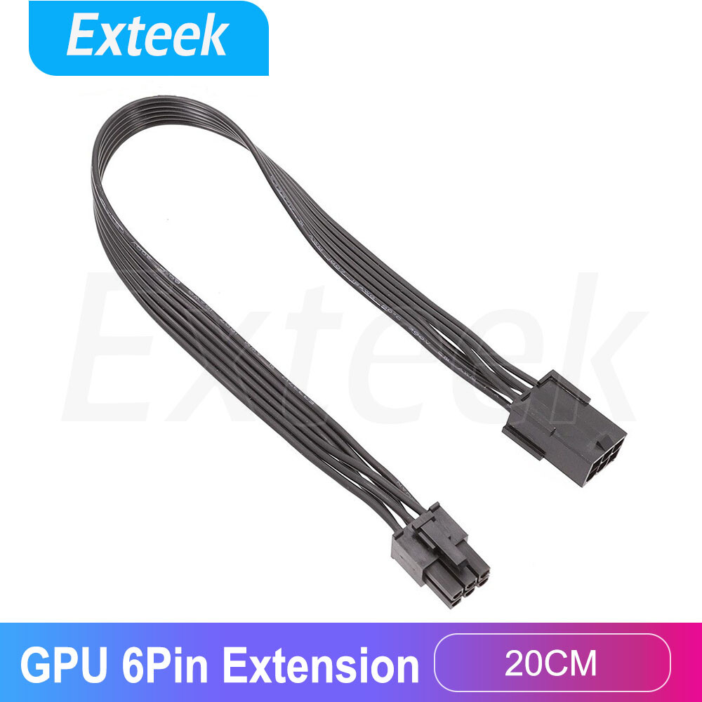 6 Pin PCIe GPU Male to Female Extension Cable 20cm Black 18AWG Pure Copper