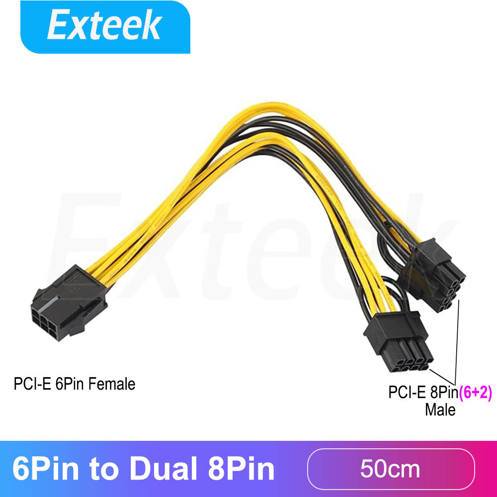 PCI-E 6-Pin to Dual 8-Pin PCI Express Power Splitter Cable 50cm Black Yellow