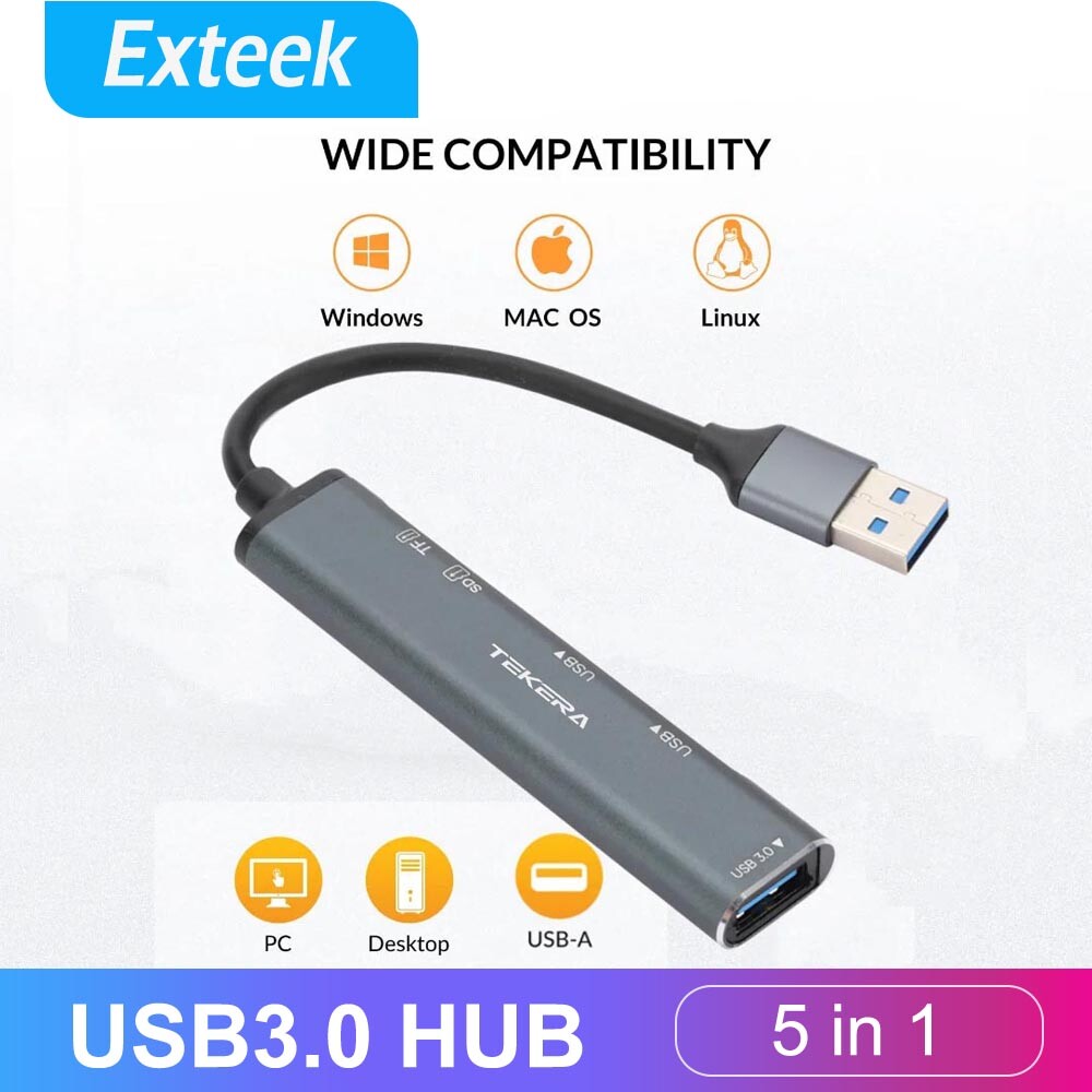 USB 3.0 5 IN 1 Multi Hub Adapter SD TF Card Reader Portable Black PC Macbook