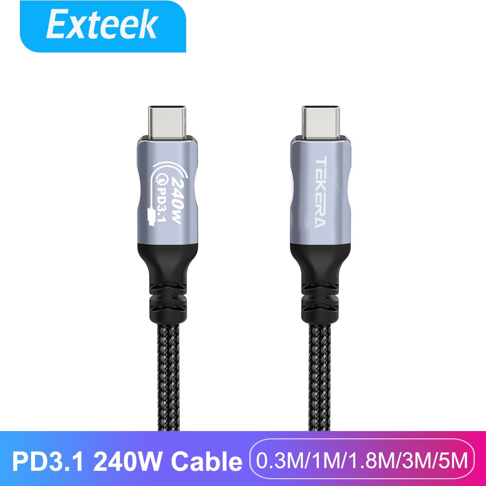 TEKERA USB-C Type-C Cable 0.3M PD3.1 240W Fast Charging Data Sync 480mbps Silver