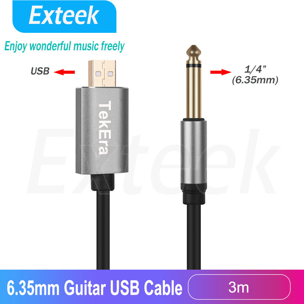 TekEra USB Guitar Interface Cable 6.35mm Mono Male 3M Gold Plated Recording