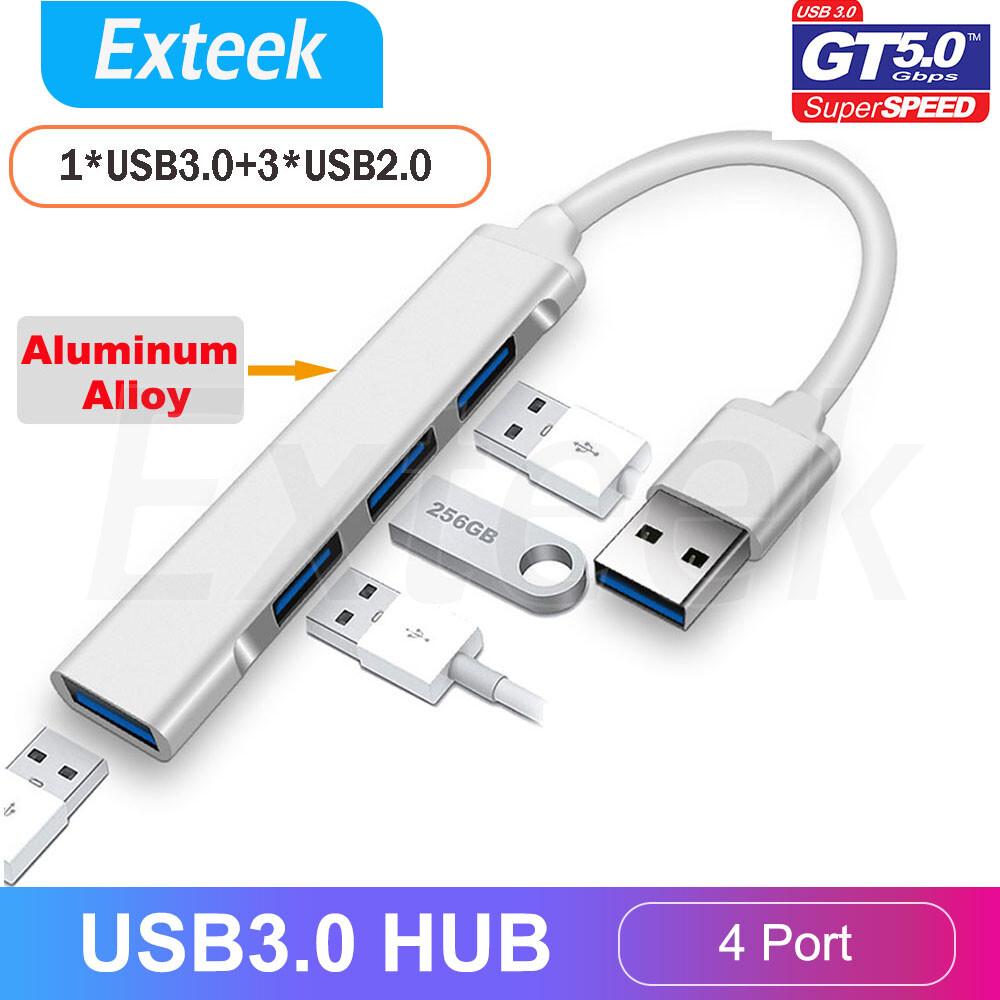 4 Port USB 3.0 USB2.0 Hub 5Gbps 1x USB 3.0 3x USB2.0 Slim Aluminium Silver 10 cm