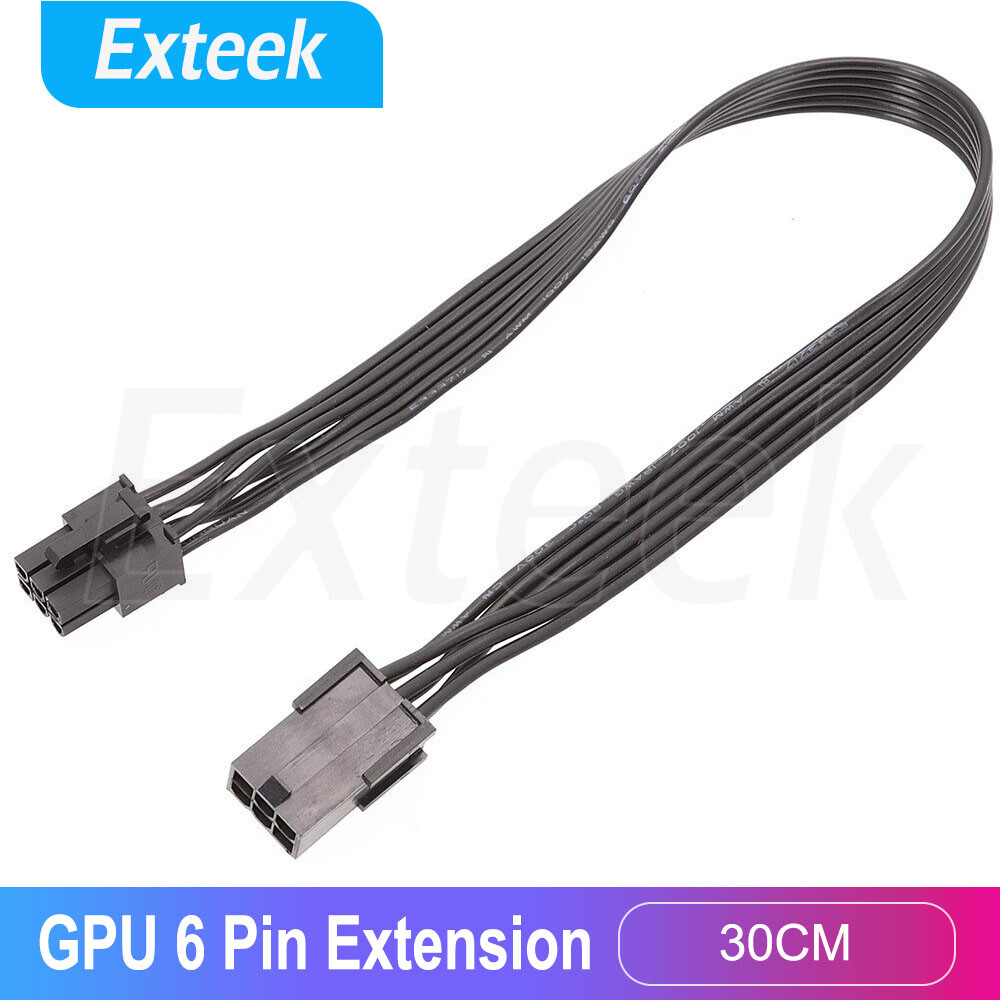30CM PCI-E 6PIN GPU Male to Female Extension Cable Black 18AWG Pure Copper