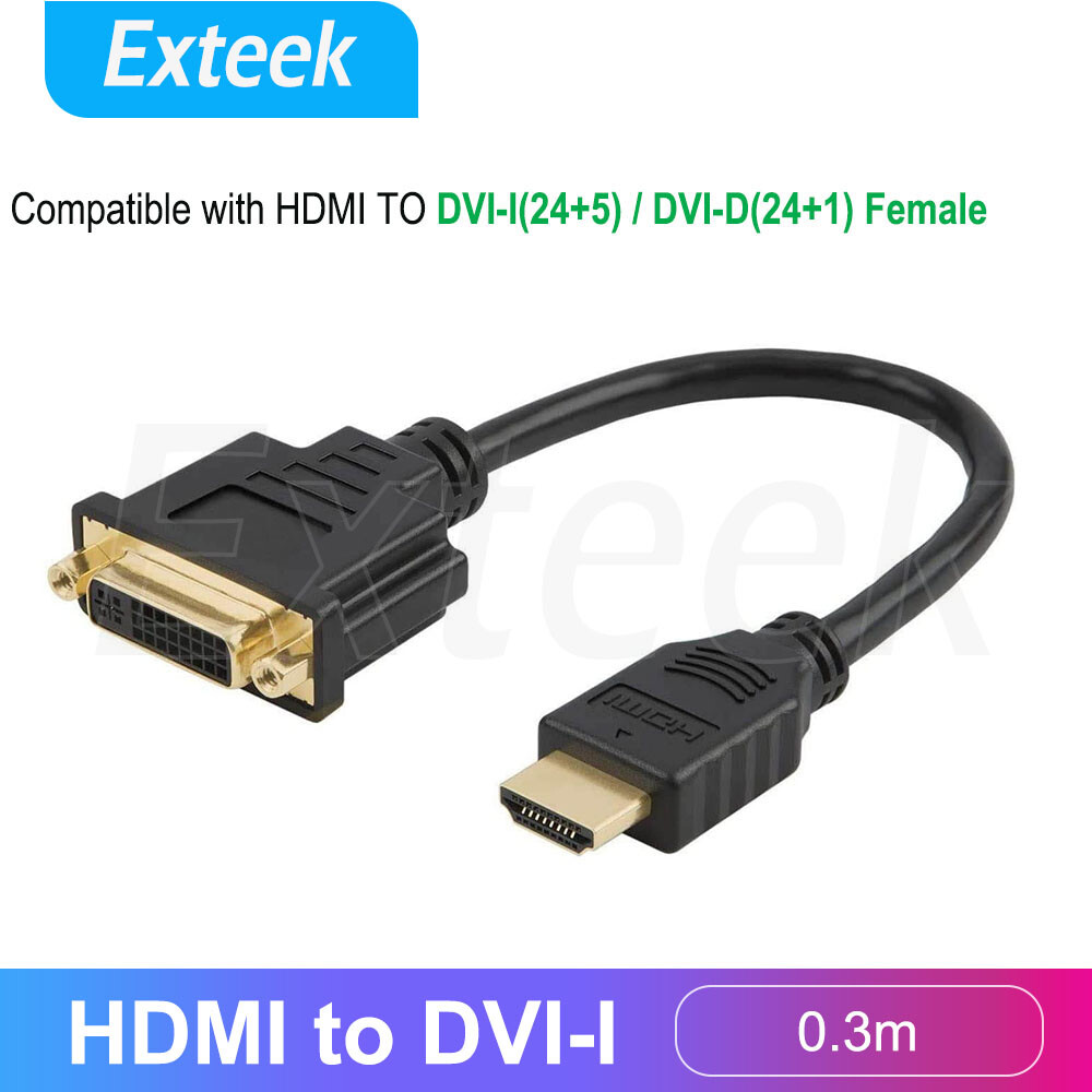 HDMI Male to DVI-I Female Cable 30cm Bi-Directional 1080P 24K Gold-plated Black