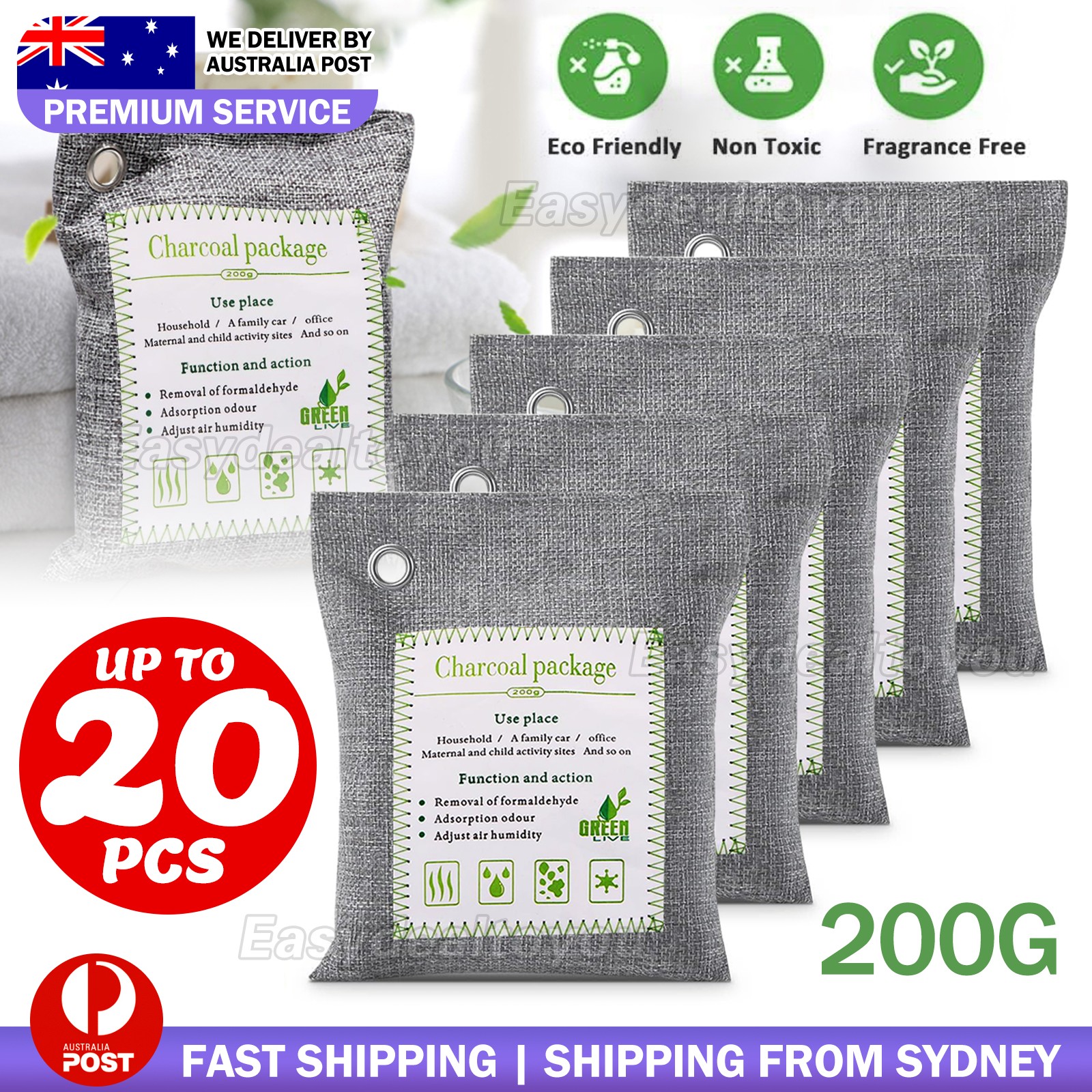 VOVOWOO 5PCS 200g Bamboo Activated Charcoal Air Purifying Bags Deodoriser Car