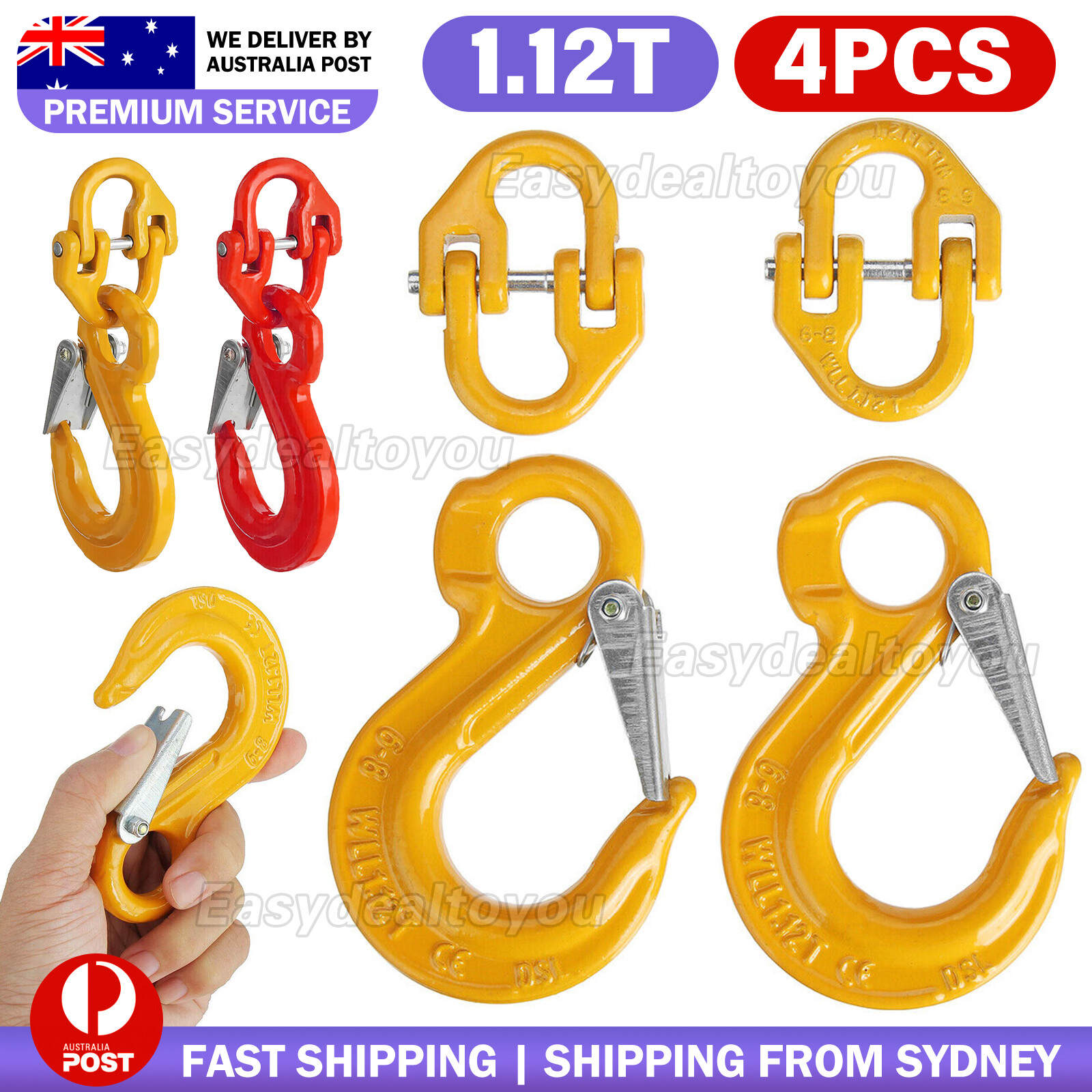 VOVOWOO 2X Hammerlock Eye Sling Hook Safety Chain Caravan Trailer 1.12T Red