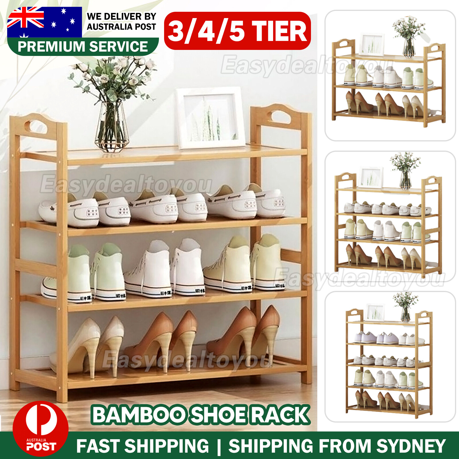VOVOWOO Bamboo Shoe 3-5 Layers Wooden Storage Organizer Standing Shelves Tiered