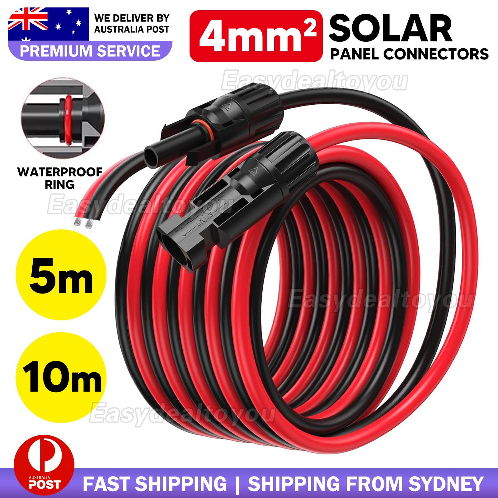 Solar Panel Extension Cable Wire Connectors 4mm 10AWG 5/10M Flexible Double