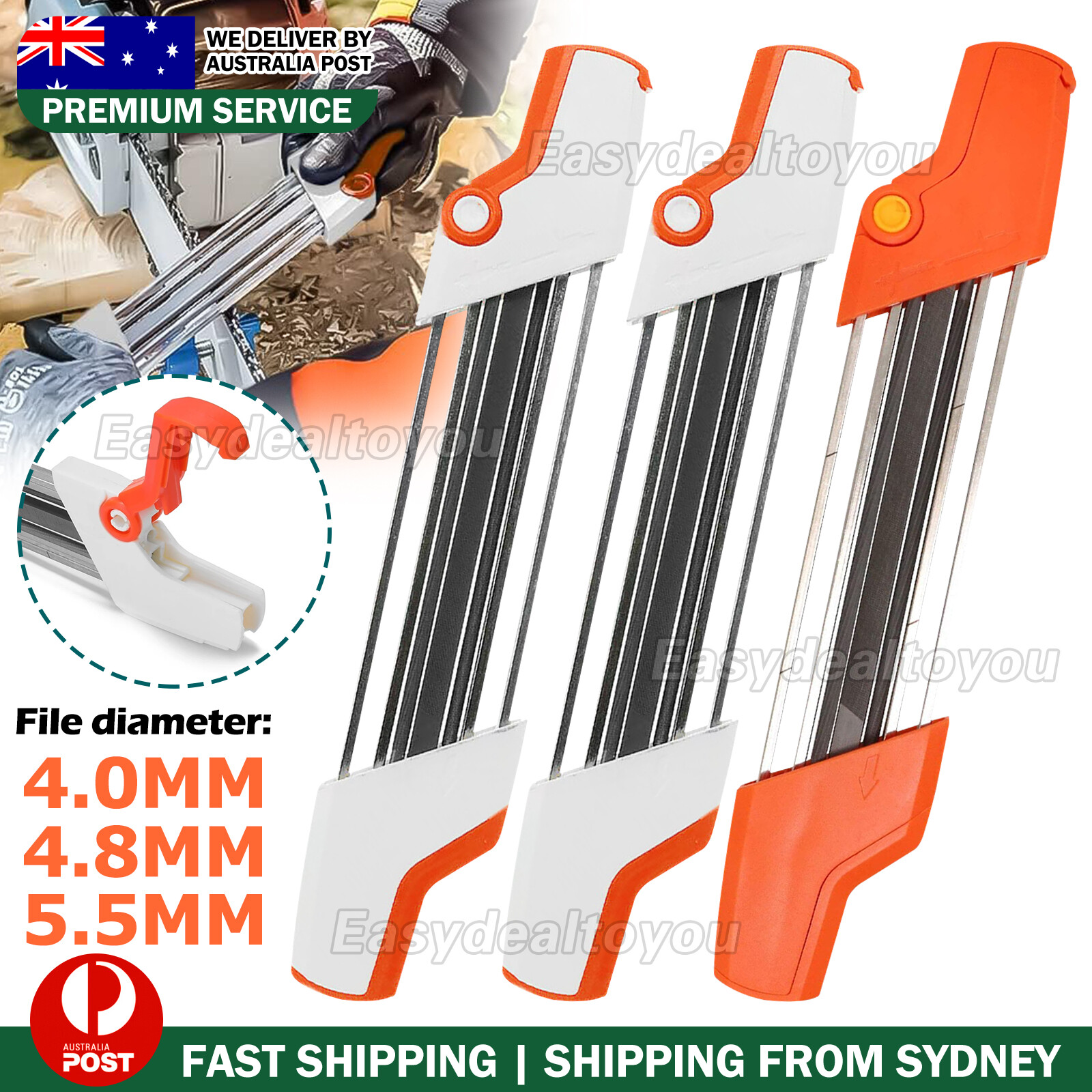 VOVOWOO Chainsaw File Chain Sharpener Tool 4.0-5.5mm Carbon Steel For Stihl 3/8