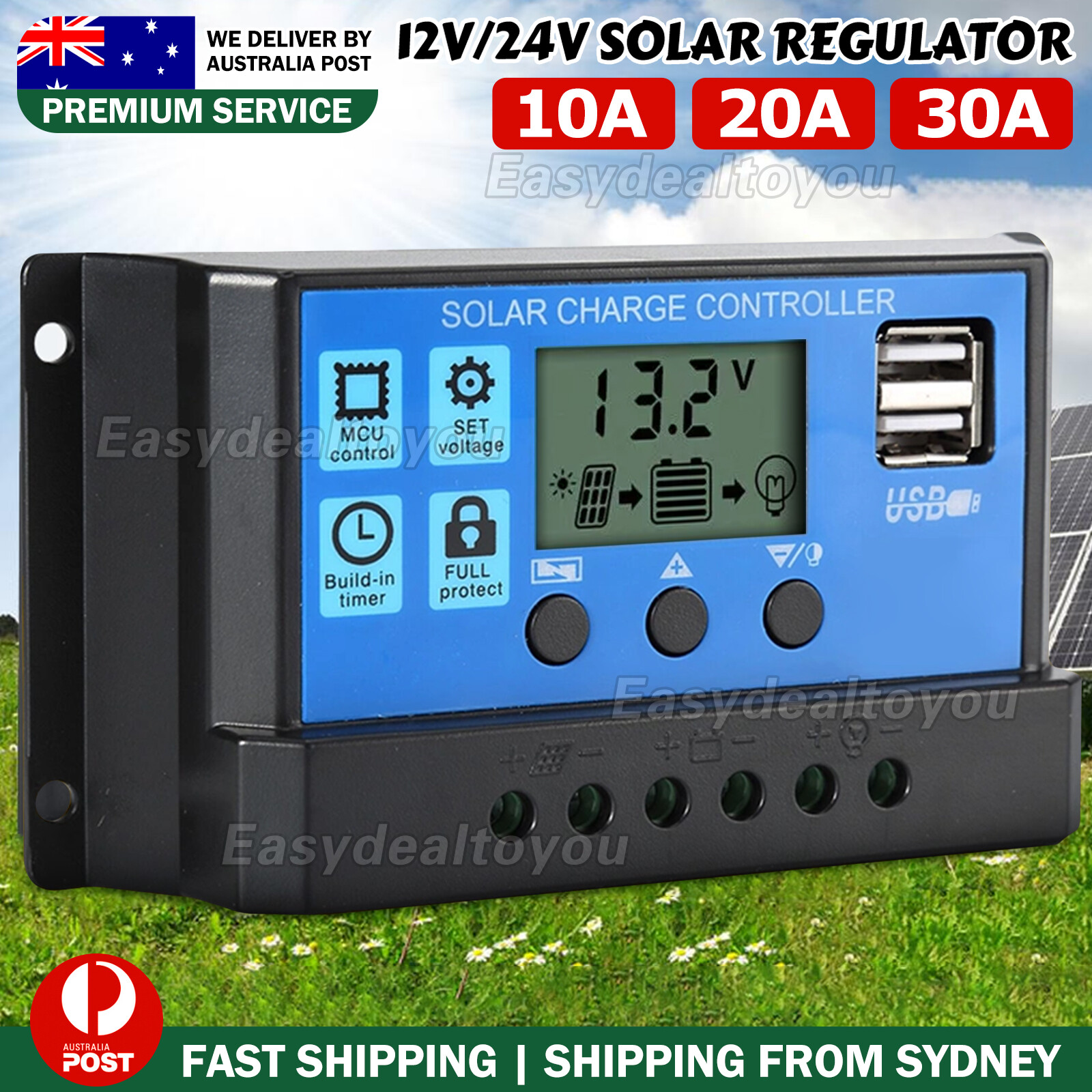 VOVOWOO Solar Panel Charge Controller Regulator 12V/24V auto 30A PWM USB Battery