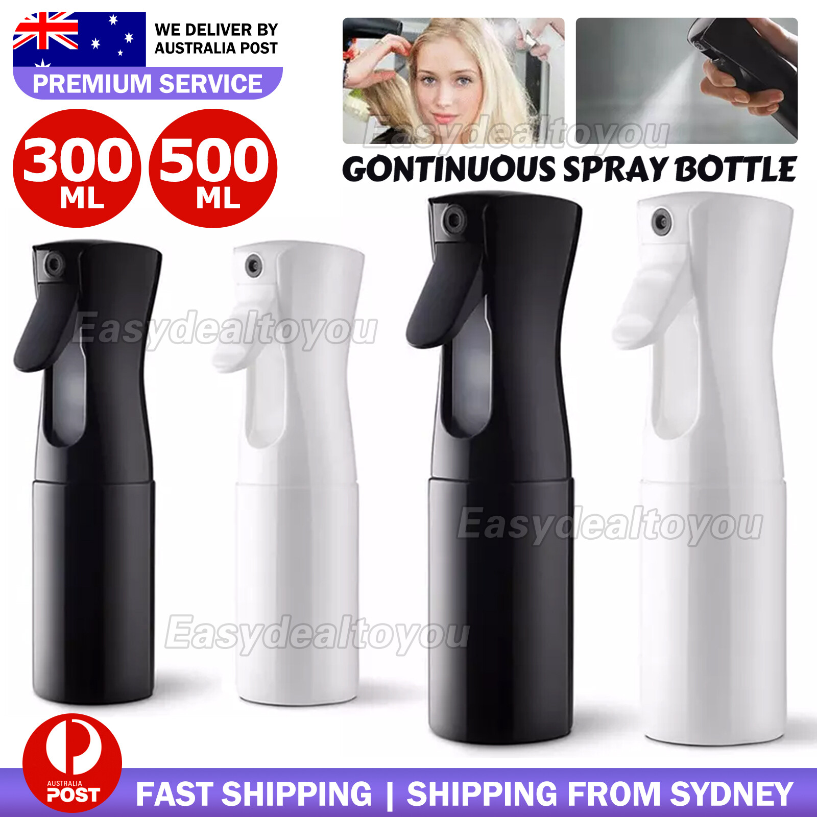 VOVOWOO Continuous Spray Bottle Ultra Fine Mist Hair Water Sprayer 300ML Black