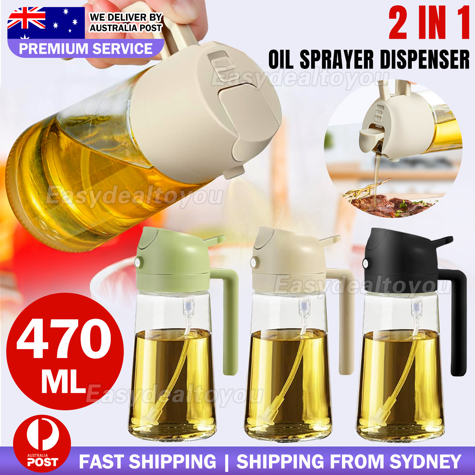 2 in1 Glass Olive Oil Sprayer Dispenser Spray Bottle 470ML White Cooking Baking