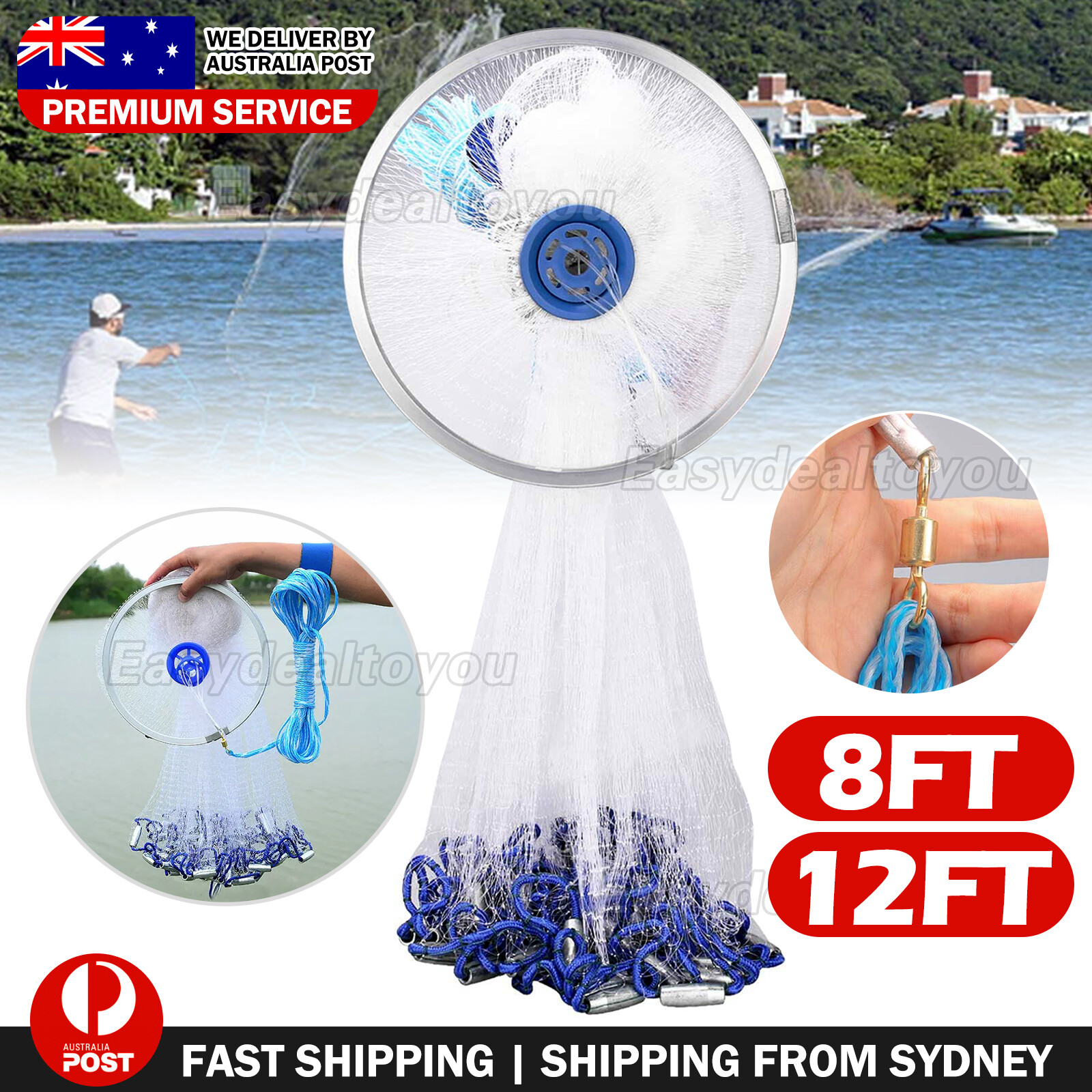 Fishing Cast Net Hand Throw Nylon Monofilament 2.4M/8FT 3.6M/12FT Durable Strong