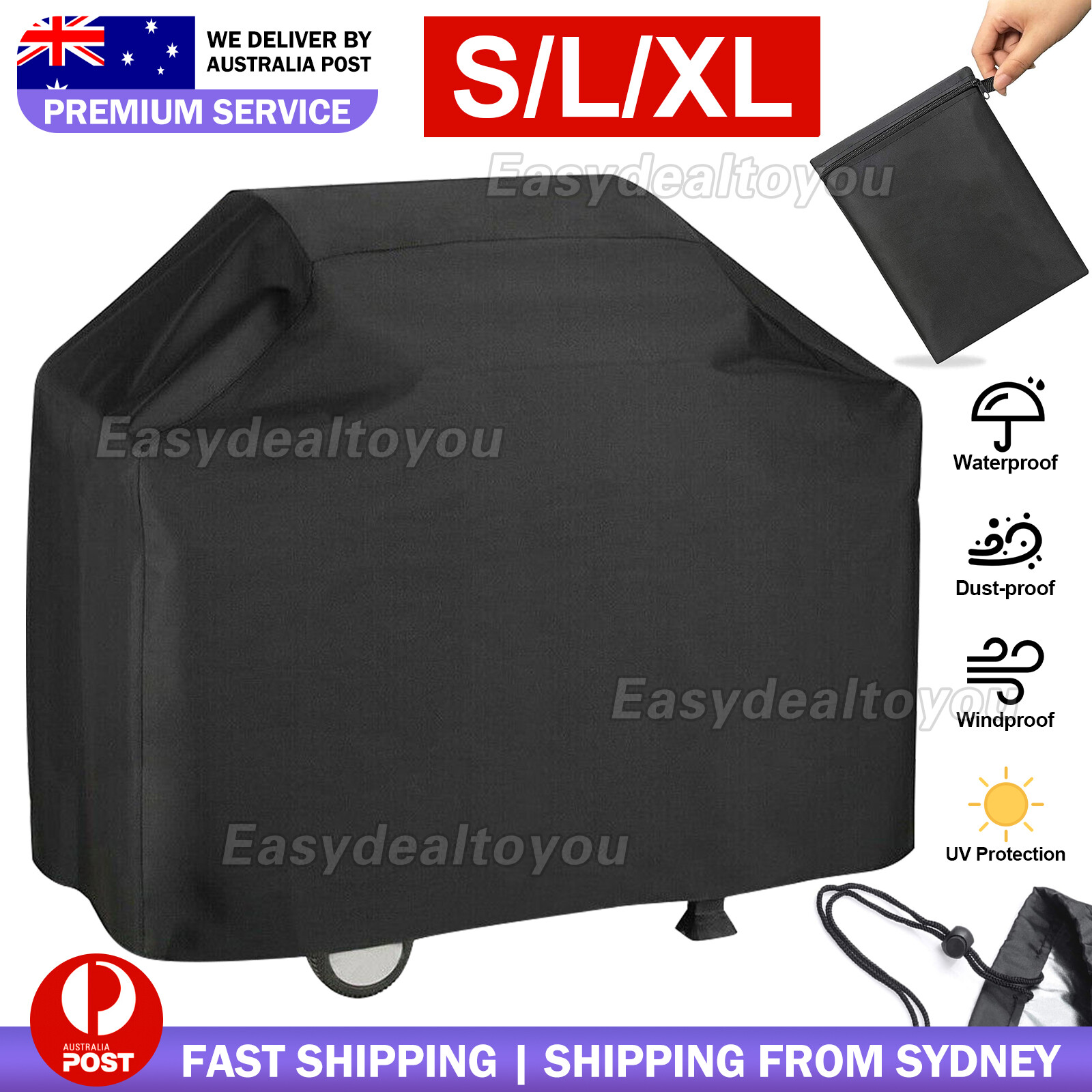 Waterproof BBQ Grill Cover Black Gas Barbeque Protector 145x61x117CM Polyester