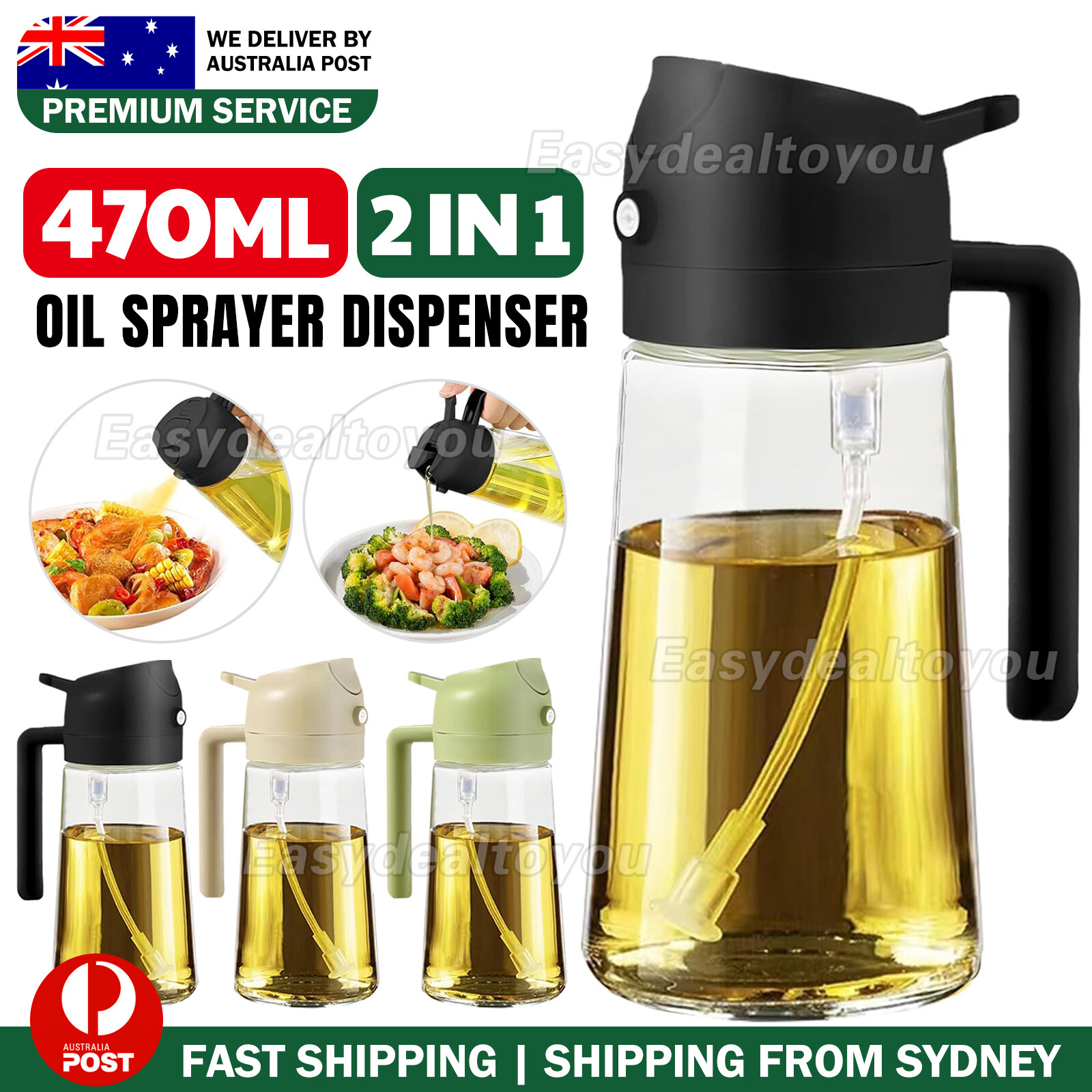 VOVOWOO 2in1 Olive Oil Sprayer Dispenser Bottle 470ML Glass PP White BBQ Cooking