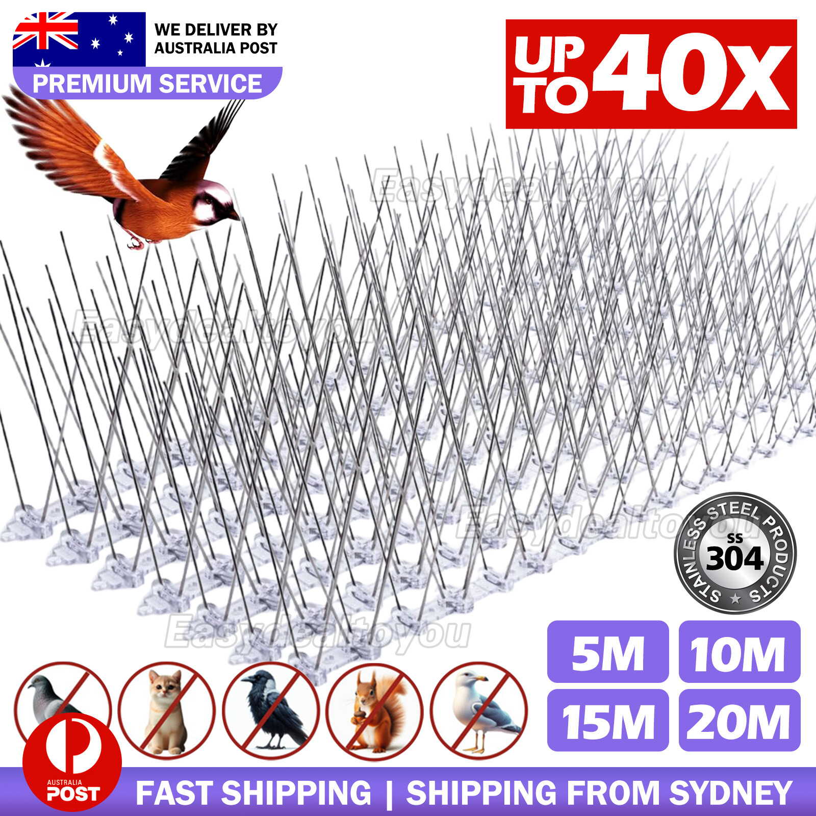 VOVOWOO Bird Spikes 10M Stainless Polycarbonate Pigeon Deterrent 50x11.2x2.2CM
